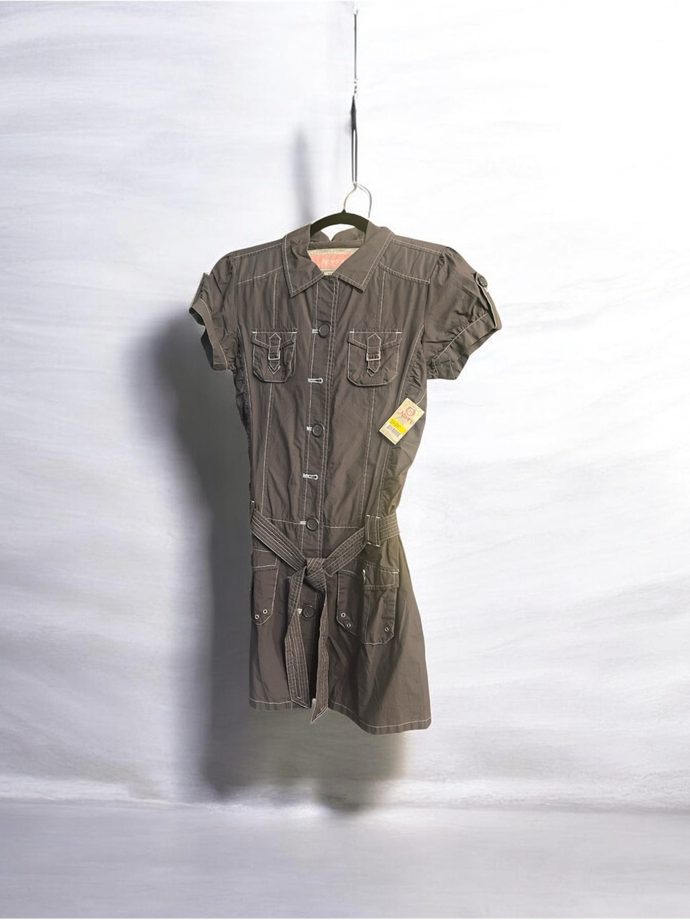 Utility Shirt Dress with Belt - Brown